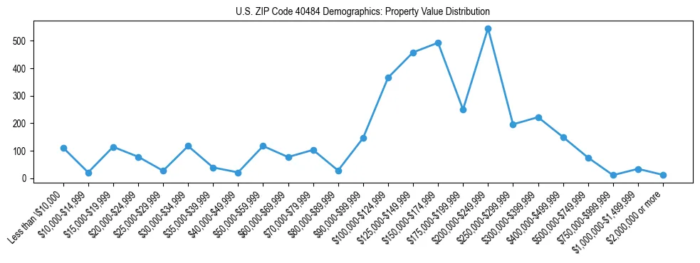 Line chart showing the distribution of property values for owner-occupied housing units in US ZIP Code 40484.