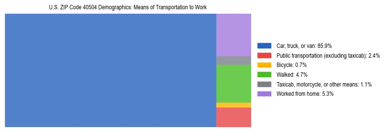 Treemap showing means of transportation to work distribution in US ZIP Code 40504.