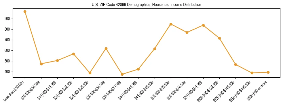 Horizontal bar chart showing household income distribution in US ZIP Code 42066.
