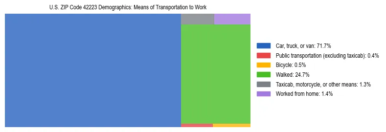 Treemap showing means of transportation to work distribution in US ZIP Code 42223.
