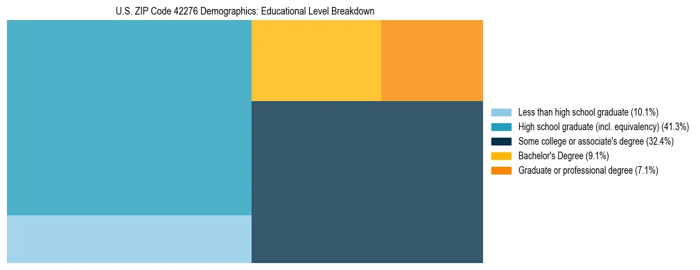 Treemap chart illustrating the educational attainment breakdown for population 25 years and over in US ZIP Code 42276.