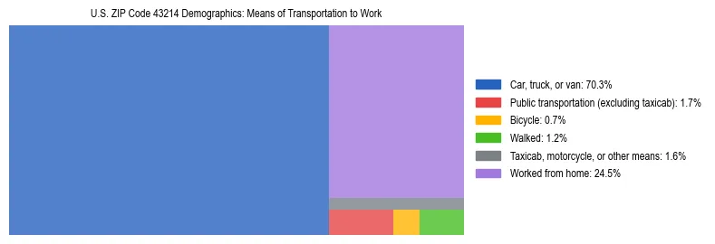 Treemap showing means of transportation to work distribution in US ZIP Code 43214.