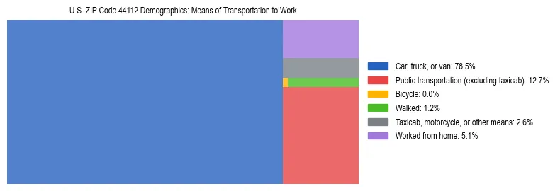 Treemap showing means of transportation to work distribution in US ZIP Code 44112.