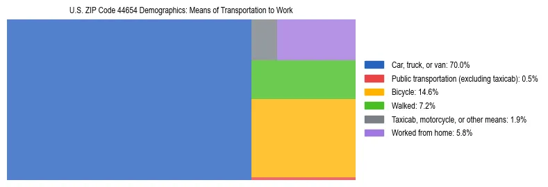 Treemap showing means of transportation to work distribution in US ZIP Code 44654.