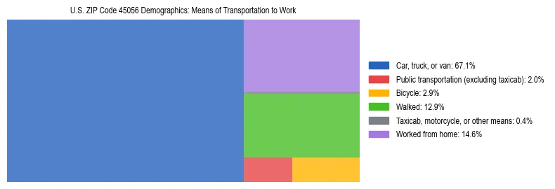 Treemap showing means of transportation to work distribution in US ZIP Code 45056.