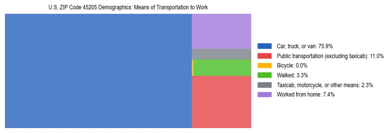 Treemap showing means of transportation to work distribution in US ZIP Code 45205.