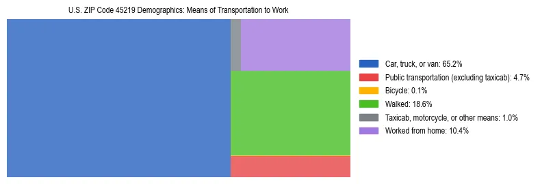 Treemap showing means of transportation to work distribution in US ZIP Code 45219.