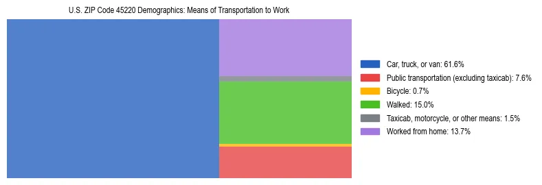 Treemap showing means of transportation to work distribution in US ZIP Code 45220.