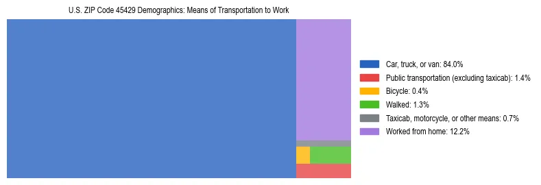 Treemap showing means of transportation to work distribution in US ZIP Code 45429.