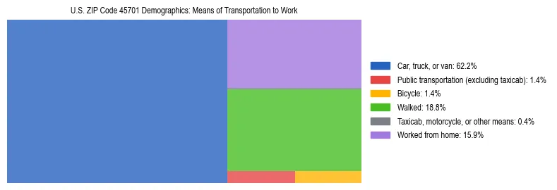 Treemap showing means of transportation to work distribution in US ZIP Code 45701.
