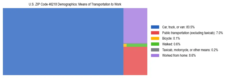 Treemap showing means of transportation to work distribution in US ZIP Code 46218.