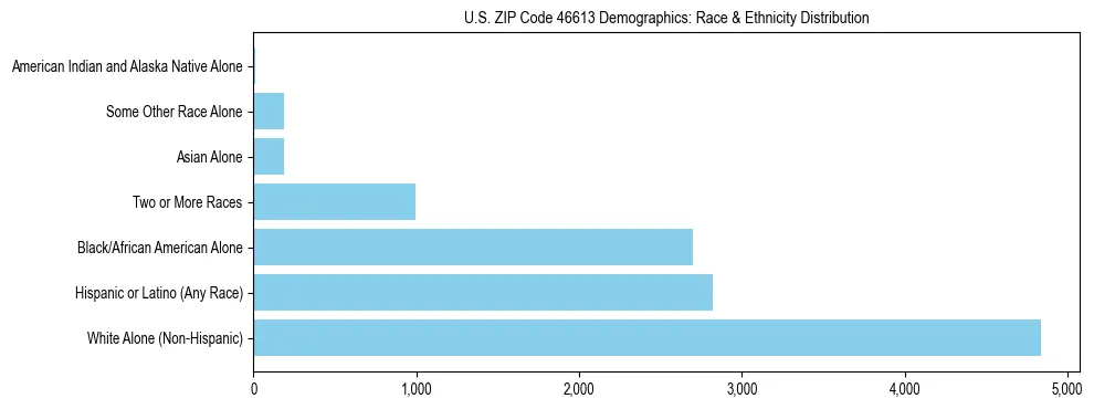 Race and Ethnicity Distribution Chart for US ZIP Code 46613