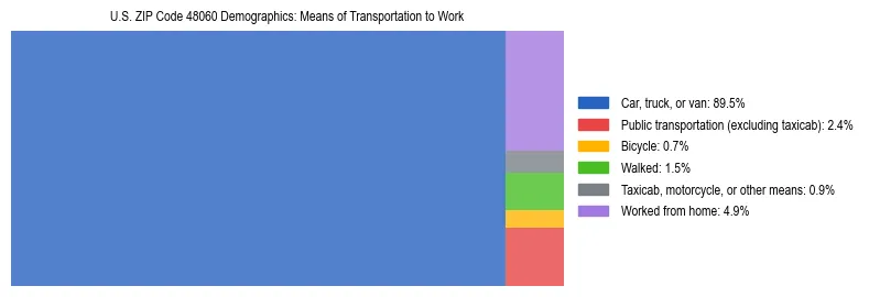 Treemap showing means of transportation to work distribution in US ZIP Code 48060.