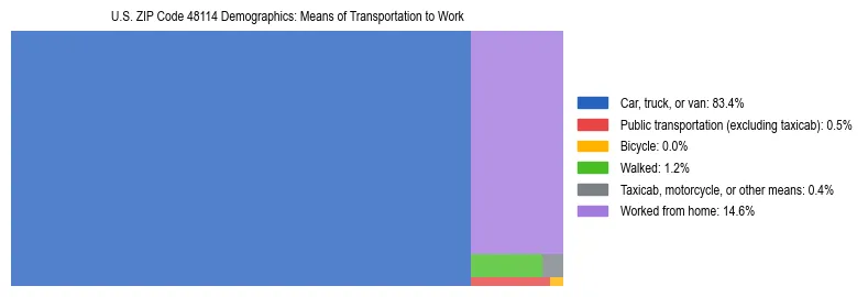 Treemap showing means of transportation to work distribution in US ZIP Code 48114.