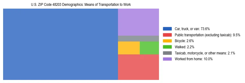 Treemap showing means of transportation to work distribution in US ZIP Code 48203.