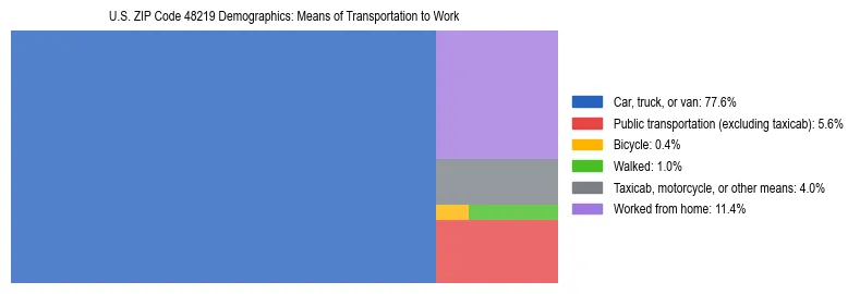 Treemap showing means of transportation to work distribution in US ZIP Code 48219.