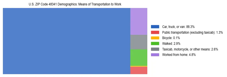 Treemap showing means of transportation to work distribution in US ZIP Code 48341.