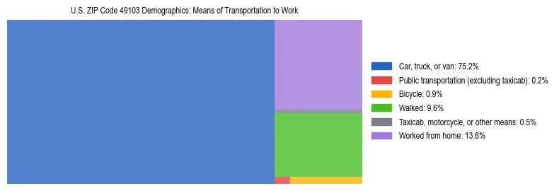 Treemap showing means of transportation to work distribution in US ZIP Code 49103.