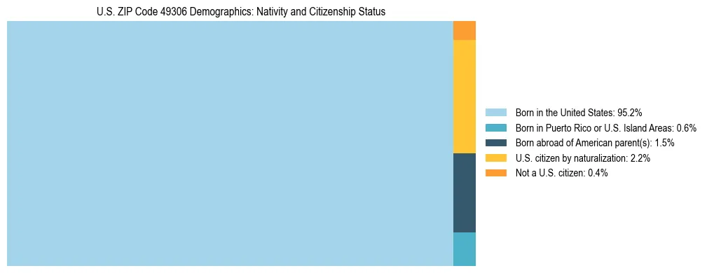 Treemap showing the population distribution by nativity and citizenship status in US ZIP Code 49306 based on U.S. Census data.