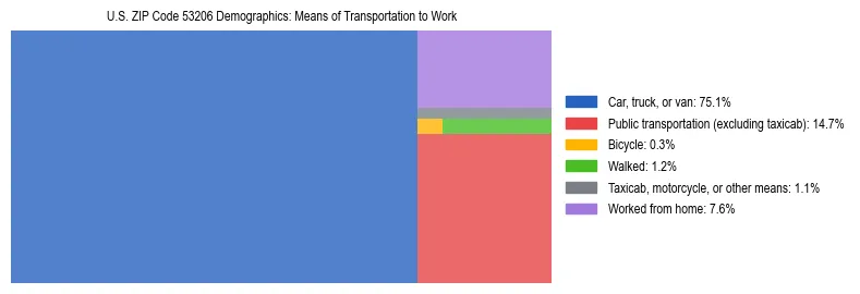 Treemap showing means of transportation to work distribution in US ZIP Code 53206.