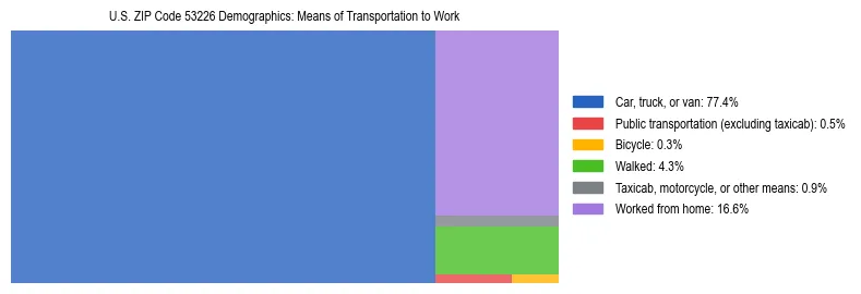 Treemap showing means of transportation to work distribution in US ZIP Code 53226.
