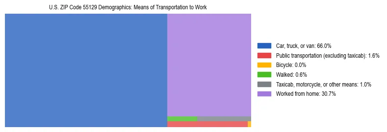 Treemap showing means of transportation to work distribution in US ZIP Code 55129.