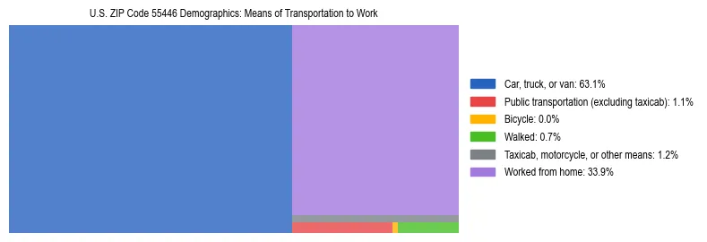 Treemap showing means of transportation to work distribution in US ZIP Code 55446.