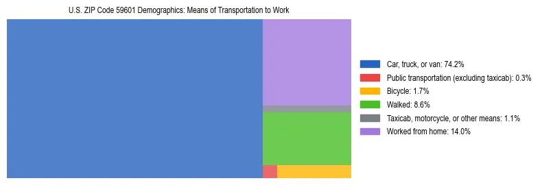 Treemap showing means of transportation to work distribution in US ZIP Code 59601.