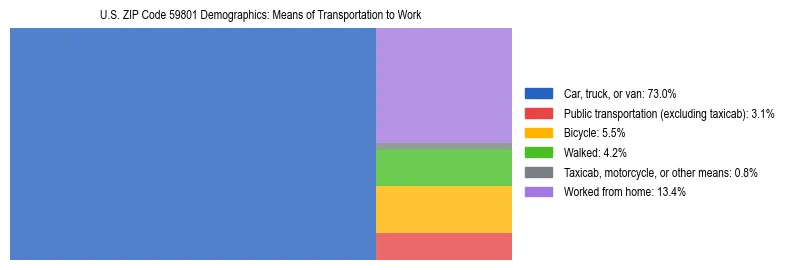 Treemap showing means of transportation to work distribution in US ZIP Code 59801.