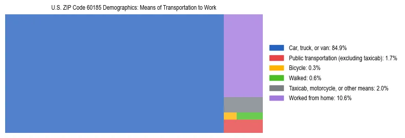 Treemap showing means of transportation to work distribution in US ZIP Code 60185.