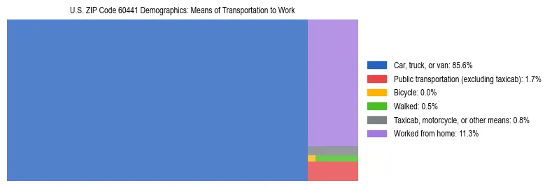 Treemap showing means of transportation to work distribution in US ZIP Code 60441.