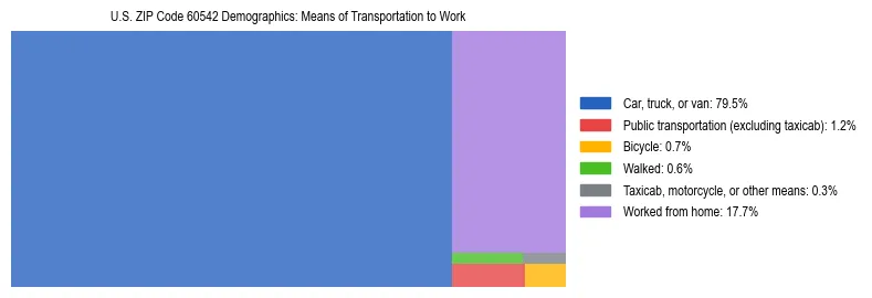 Treemap showing means of transportation to work distribution in US ZIP Code 60542.