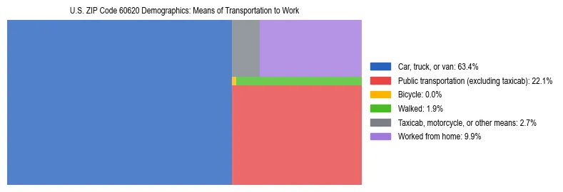Treemap showing means of transportation to work distribution in US ZIP Code 60620.