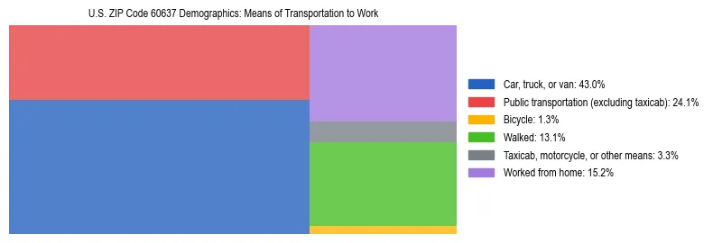 Treemap showing means of transportation to work distribution in US ZIP Code 60637.