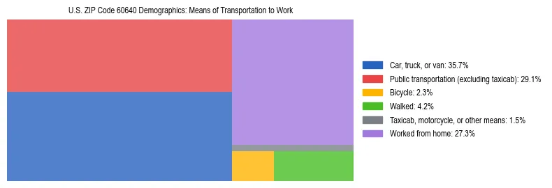Treemap showing means of transportation to work distribution in US ZIP Code 60640.