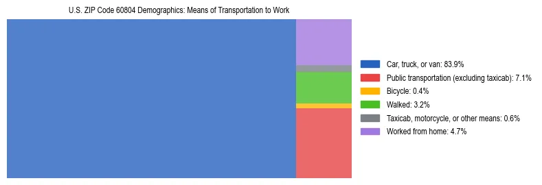 Treemap showing means of transportation to work distribution in US ZIP Code 60804.