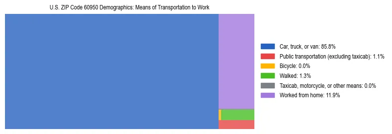 Treemap showing means of transportation to work distribution in US ZIP Code 60950.