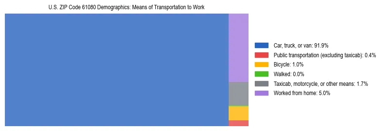 Treemap showing means of transportation to work distribution in US ZIP Code 61080.