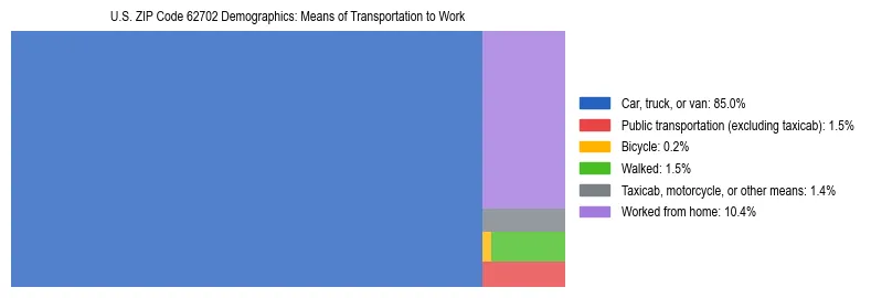 Treemap showing means of transportation to work distribution in US ZIP Code 62702.