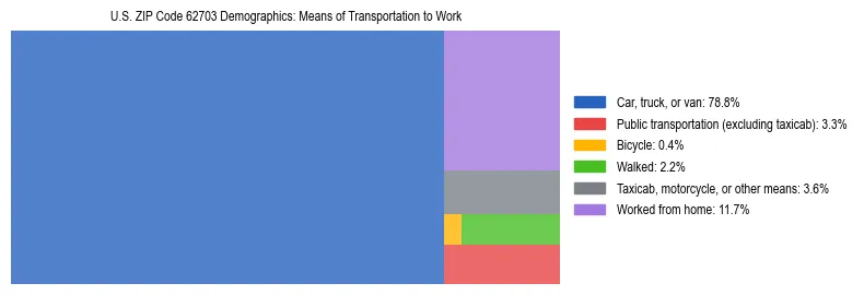 Treemap showing means of transportation to work distribution in US ZIP Code 62703.