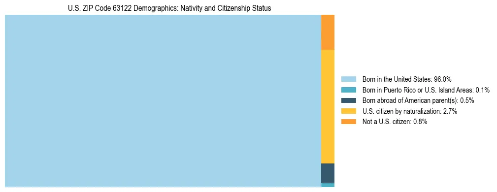 Treemap showing the population distribution by nativity and citizenship status in US ZIP Code 63122 based on U.S. Census data.