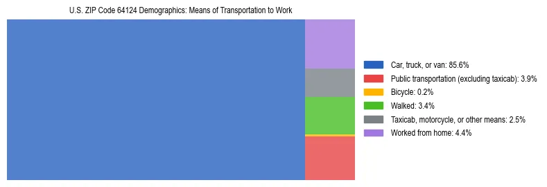 Treemap showing means of transportation to work distribution in US ZIP Code 64124.