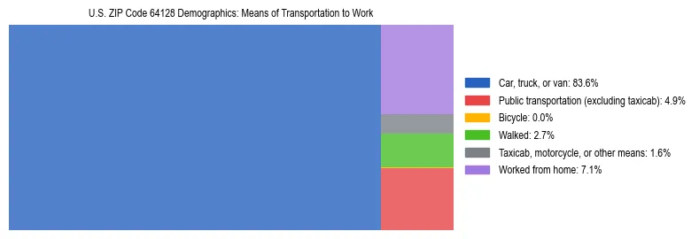 Treemap showing means of transportation to work distribution in US ZIP Code 64128.