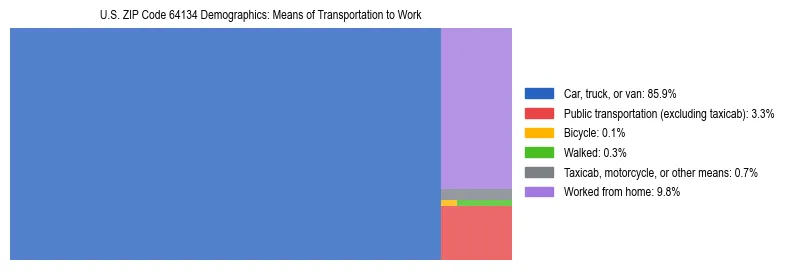 Treemap showing means of transportation to work distribution in US ZIP Code 64134.