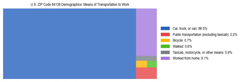 Treemap showing means of transportation to work distribution in US ZIP Code 64138.