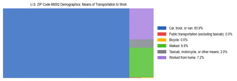 Treemap showing means of transportation to work distribution in US ZIP Code 66002.