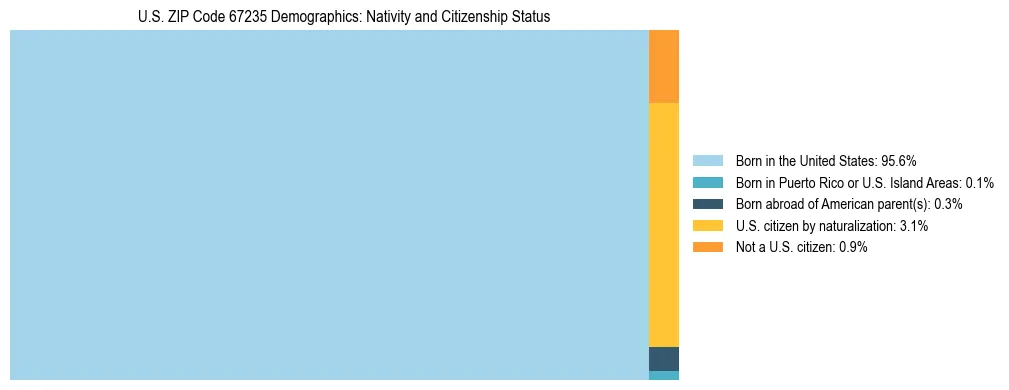 Treemap showing the population distribution by nativity and citizenship status in US ZIP Code 67235 based on U.S. Census data.