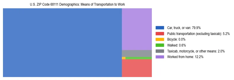 Treemap showing means of transportation to work distribution in US ZIP Code 68111.
