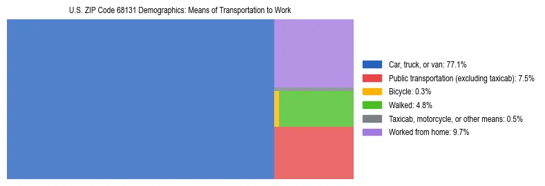 Treemap showing means of transportation to work distribution in US ZIP Code 68131.