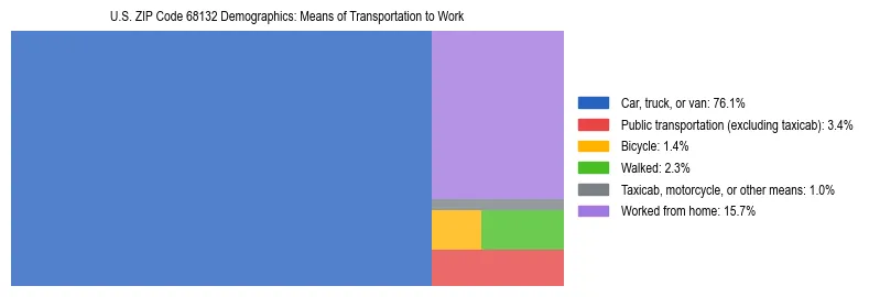 Treemap showing means of transportation to work distribution in US ZIP Code 68132.